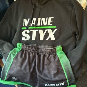 Lot of 2: Maine Styx Lacrosse Black and Green Team Hoodie and Athletic Skirt
